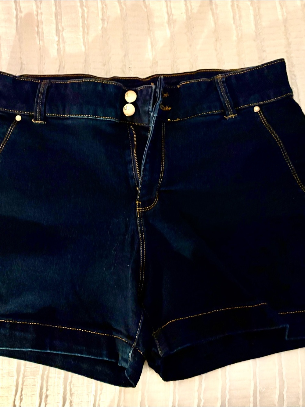 Women's Dark Blue Denim Shorts - Classic High-Waist Style
